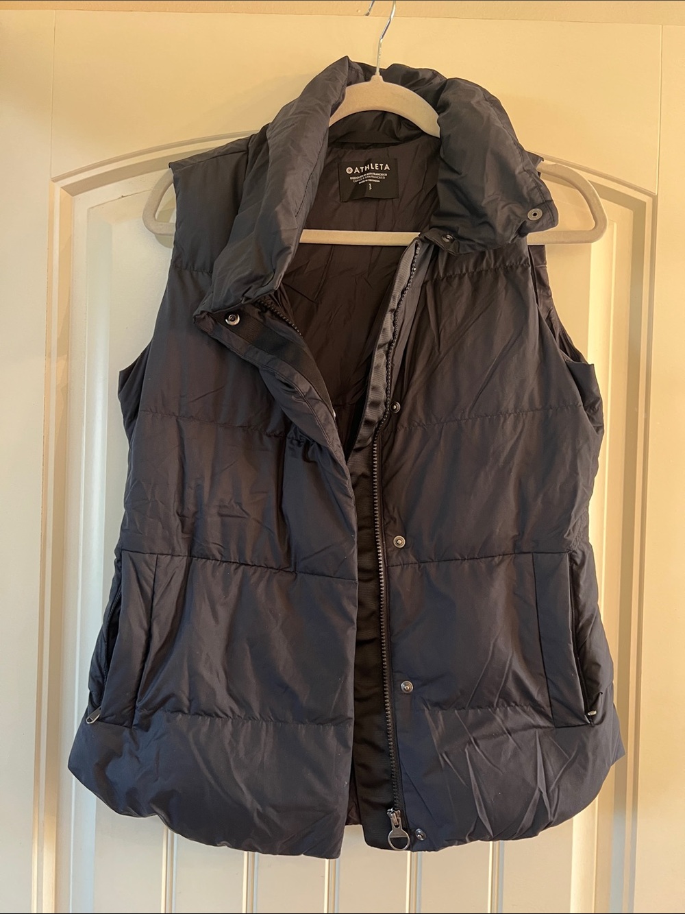 Athleta Black Quilted Puffer Vest with High Collar